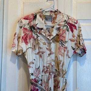 Vintage Carol Anderson Petites Pink & Cream Floral Midi Dress - Size 6